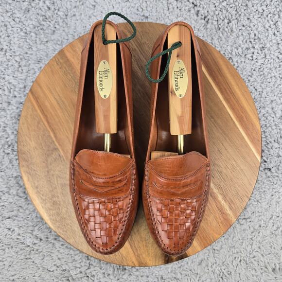 Allen Edmonds Mens 9.5D Barbados Brown Leather Woven Casual Daily Penny Loafer - Picture 5 of 13